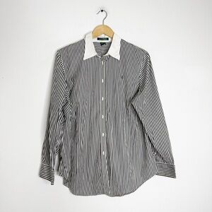 LAUREN Ralph Lauren Vintage Black White Stripe Cotton Button Down Shirt 1X